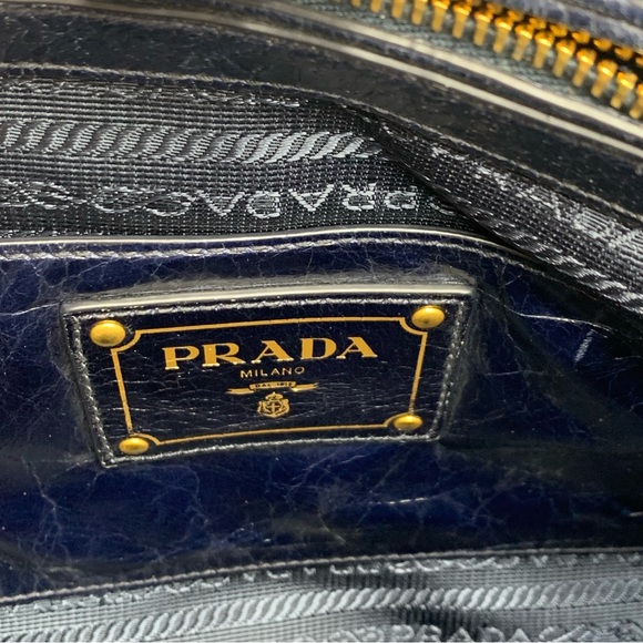 Prada Navy Blue Vitello Shine Medium 2way Shopping Tote Bag Preloved Purse - Picture 12 of 16